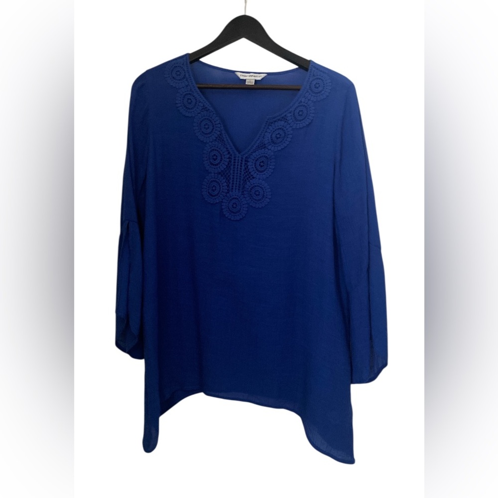 Counterparts Royal Blue Blouse with Embroidered Neckline